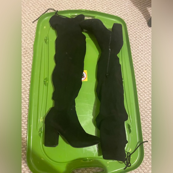 Suede Black Over the Knee Boots - Picture 2 of 3